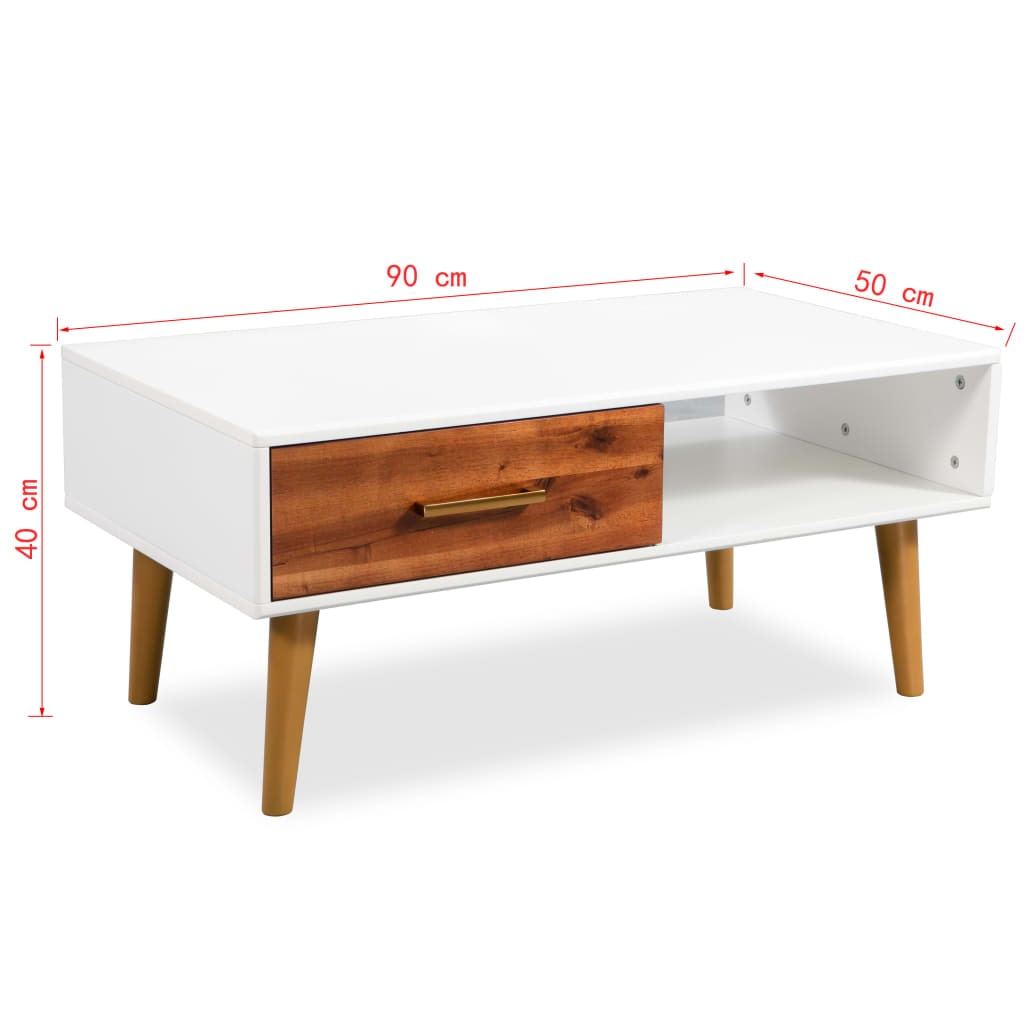 Couchtisch Akazienholz Massiv 5 | vidaXL : Farbe - Braun und Mattweiß