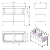 thumbnail of Lavello in acciaio inox con base 120 x 60 x 90 cm - 2 vasche al centro