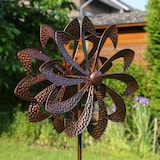thumbnail of Doppel Windrad ANTIK Gartendeko Metall H: 140cm kupfer Windspiel