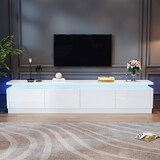 thumbnail of TV-Schrank 180x34x40 cm für 75-Zoll Fernseher mit LED-Licht, Hochglanz-Front, 4 Schubladen, gebogenes Kantendesign, Weiß