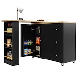 thumbnail of Stehtisch Barwagen drehbar Schwarz 203x39x106 cm mit Rollen 3 Schubladen 2 Türen Snackregal und Regalböden aus MDF für Küche Wohn Essbereich