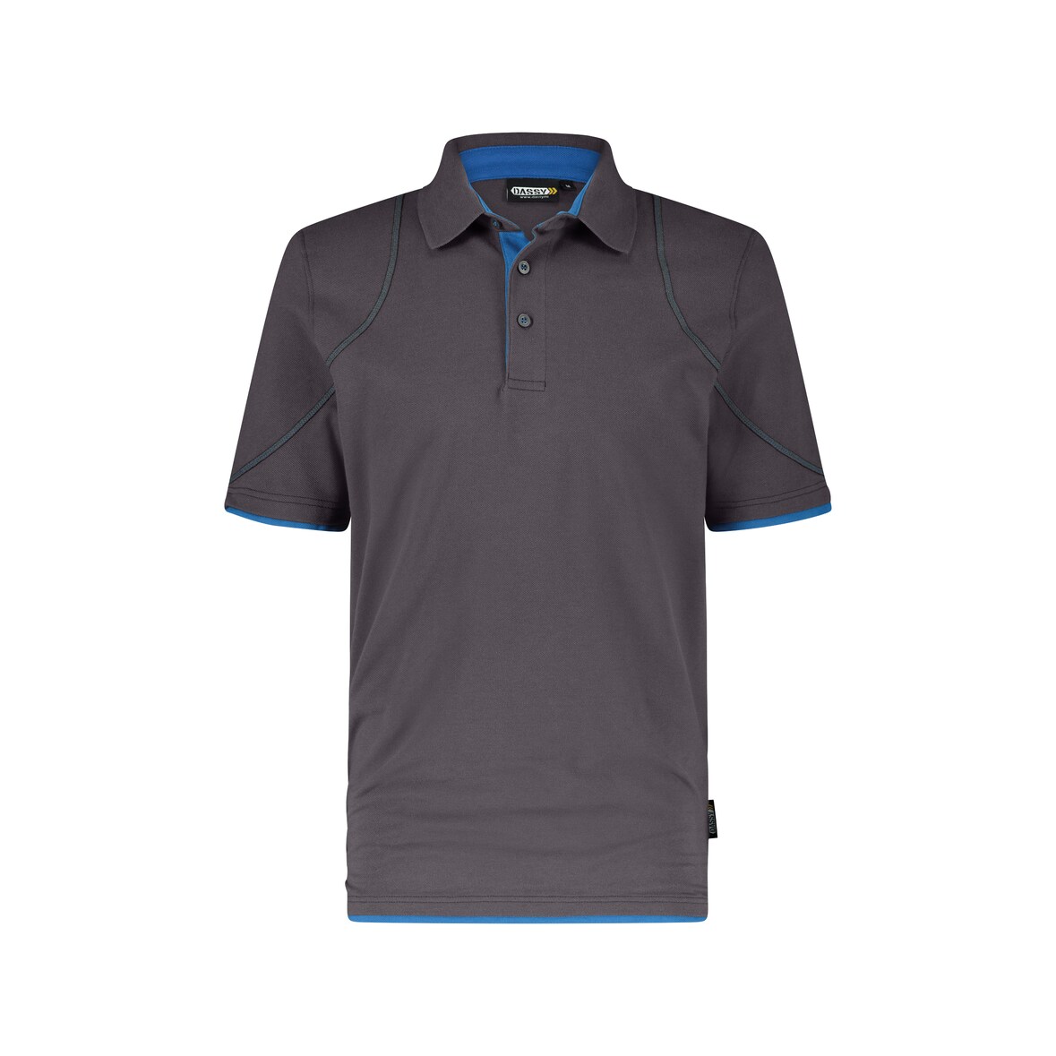 DASSY® Orbital Poloshirt, D-FX Flex, 97% Baumwolle Piqué, Strickkragen, Firmenveredelung, Art. 710011 anthrazitgrau/azurblau XS
