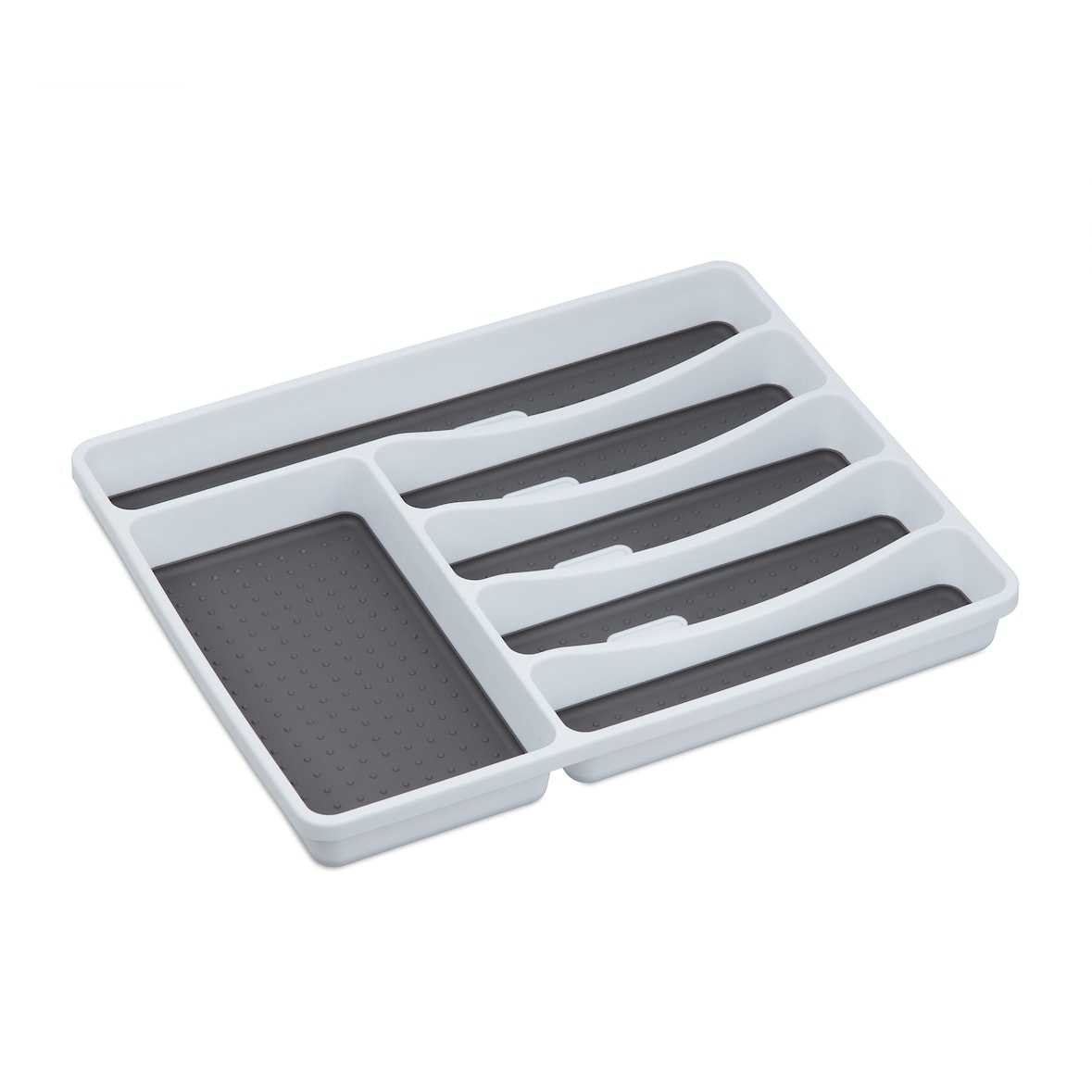 Relaxdays Besteckkasten für Schubladen, Besteckeinsatz für Kochbesteck, Schubladeneinsatz, HBT 4,5x33x40 cm, weiß/grau