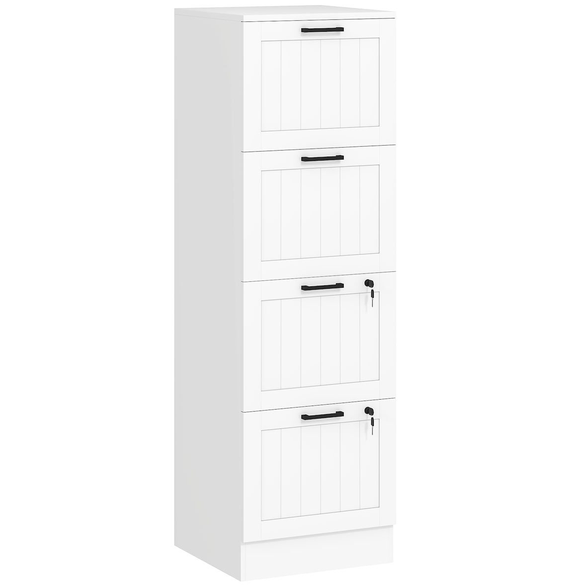 HOMCOM cajonera escritorio con 4 cajones, cajonera de oficina, mueble archivador, con 2 cerraduras, riel colgante para A4 y carta, 40x40x131 cm blanco