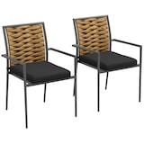 thumbnail of Gartenstuhl 2er Set Outdoor Rattan Schwarz 57x58x87 cm stapelbar mit Kissen ergonomische Rückenlehne Stahlrahmen wetterfest