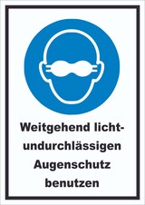 thumbnail of Weitgehend lichtundurchlässigen Augenschutz benutzen Schild A4 (210x297mm)