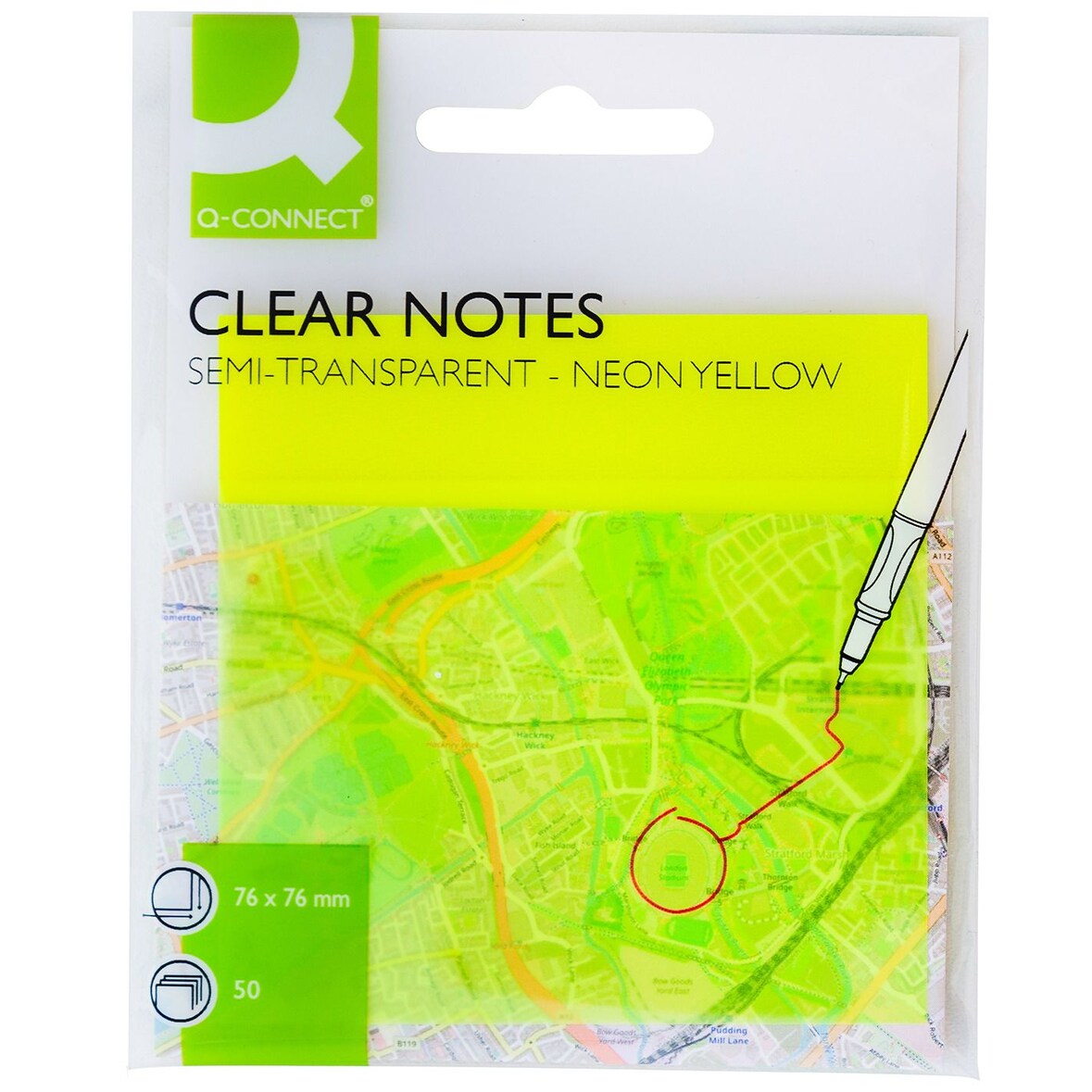 Q-Connect® KF10369 Haftnotiz PP - 76 x 76 mm, halbtransparent gelb, 50 Blatt