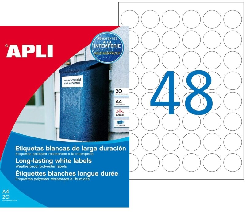 Apli agipa Wetterfeste Folien-Etiketten, Durchmesser 30 mm, weiß