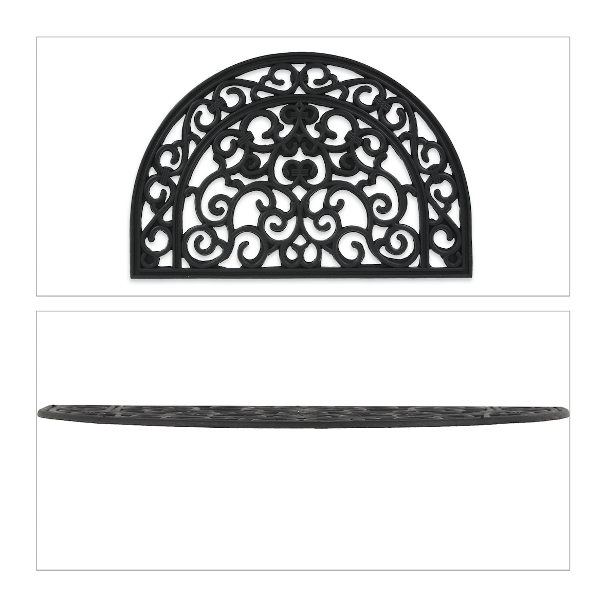 Relaxdays Fußmatte Gummi, 60 x 40 cm, wetterfest, rutschfest, Fußabtreter Ornamente, Türvorleger innen & außen, schwarz