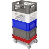 thumbnail of Rollkasten für 400x300mm Eurobehälter, graue Gummiräder, Trg 100 kg, rot