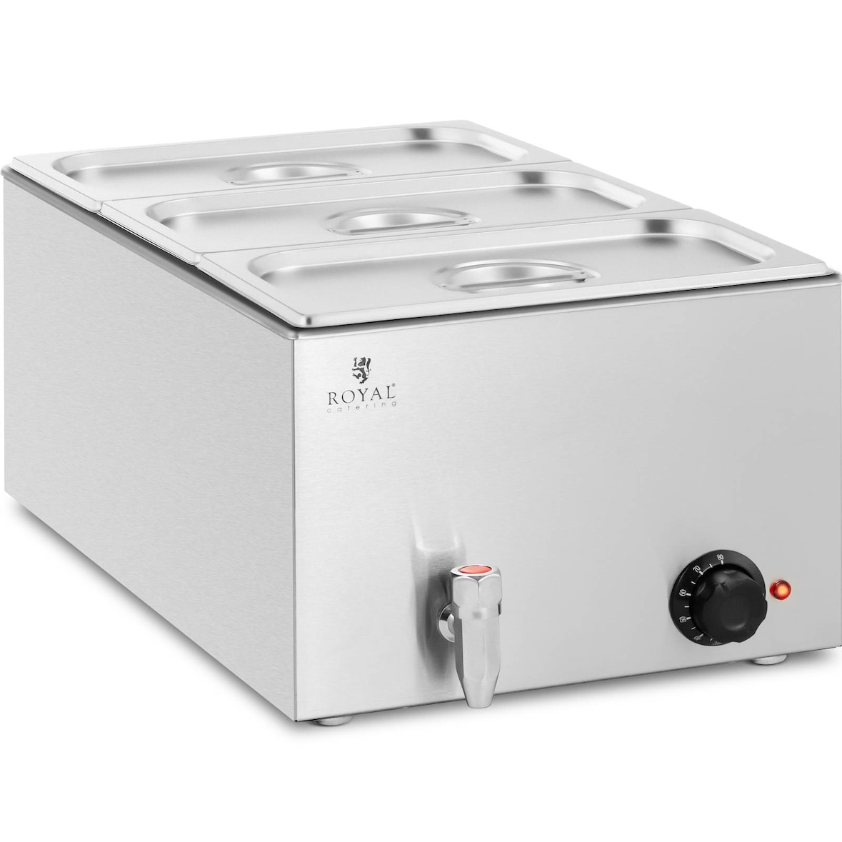 Royal Catering - Bain Marie - 600 W - 3 GN 1/3 - Aftapkraan
