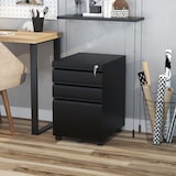 thumbnail of Rollcontainer Büroschrank Stahl Schwarz 39x48x60 cm mit 3 Schubladen und Rollen abschließbar, zentrale Verriegelung, für Büro und Home Office