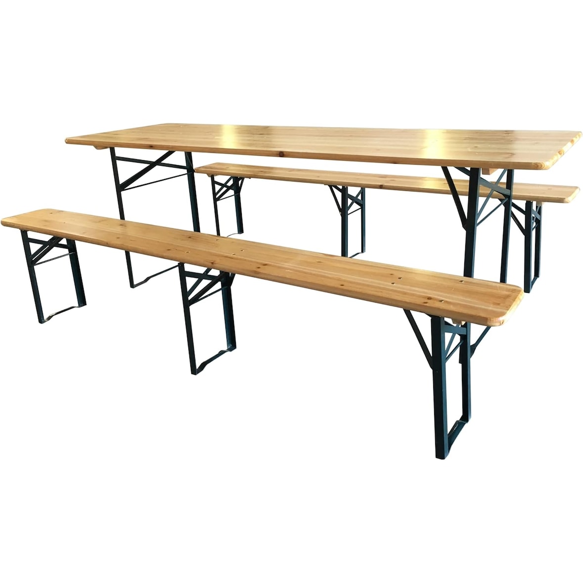 Set Birreria Tavolo + 2 Panche 80x220 cm in Legno Naturale Richiudibile Salvaspazio fino a 10 persone