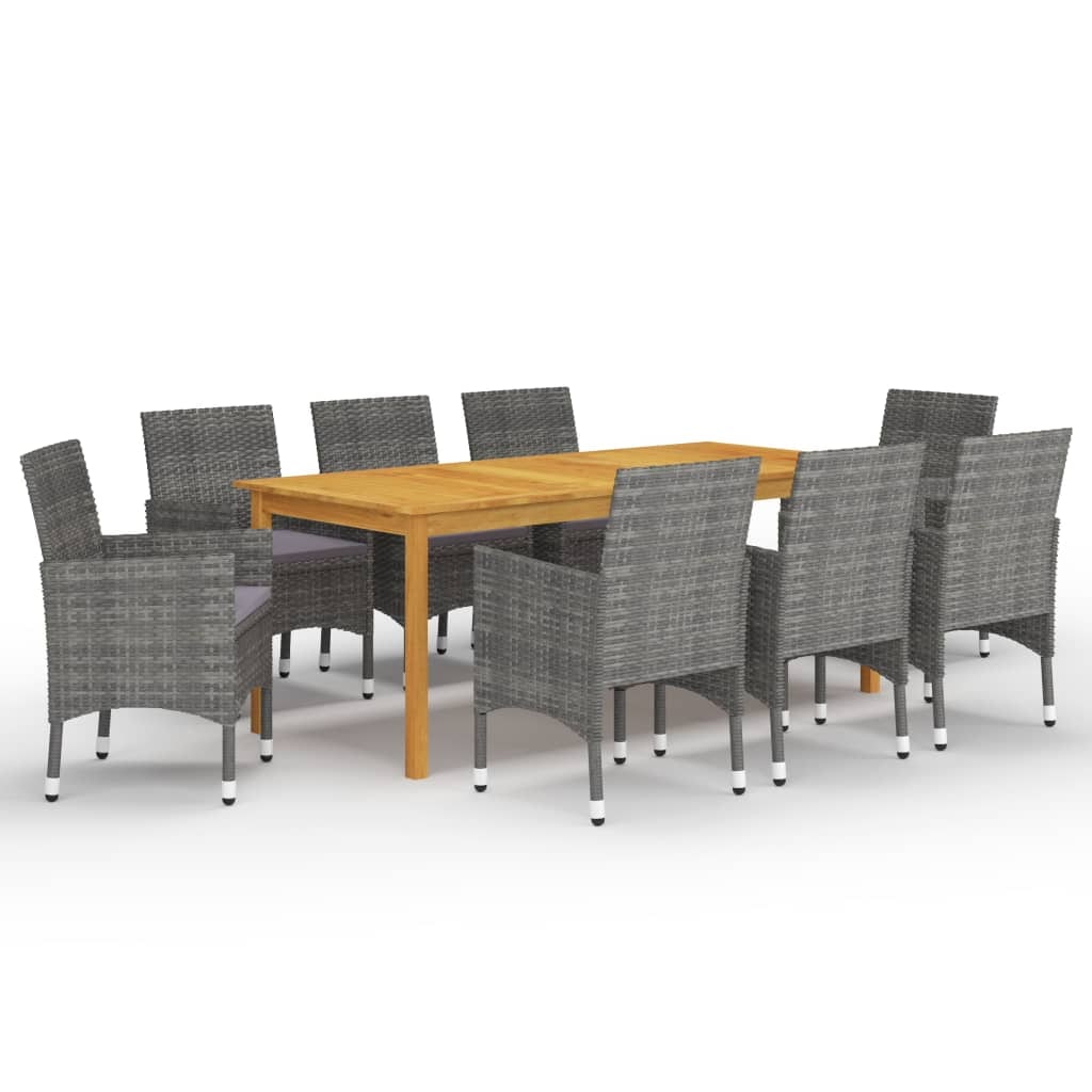 Helloshop26 - Conjunto de comedor de jardín exterior de 9 piezas muebles grises 02_0014092
