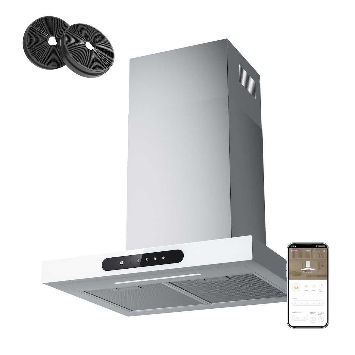 CIARRA Campana extractora Dynamic A+++ 650 m³/h 60 cm WIFI APP Funcionamiento SensorTouch Campana de pared acero inoxidable cristal blanco VM6102W