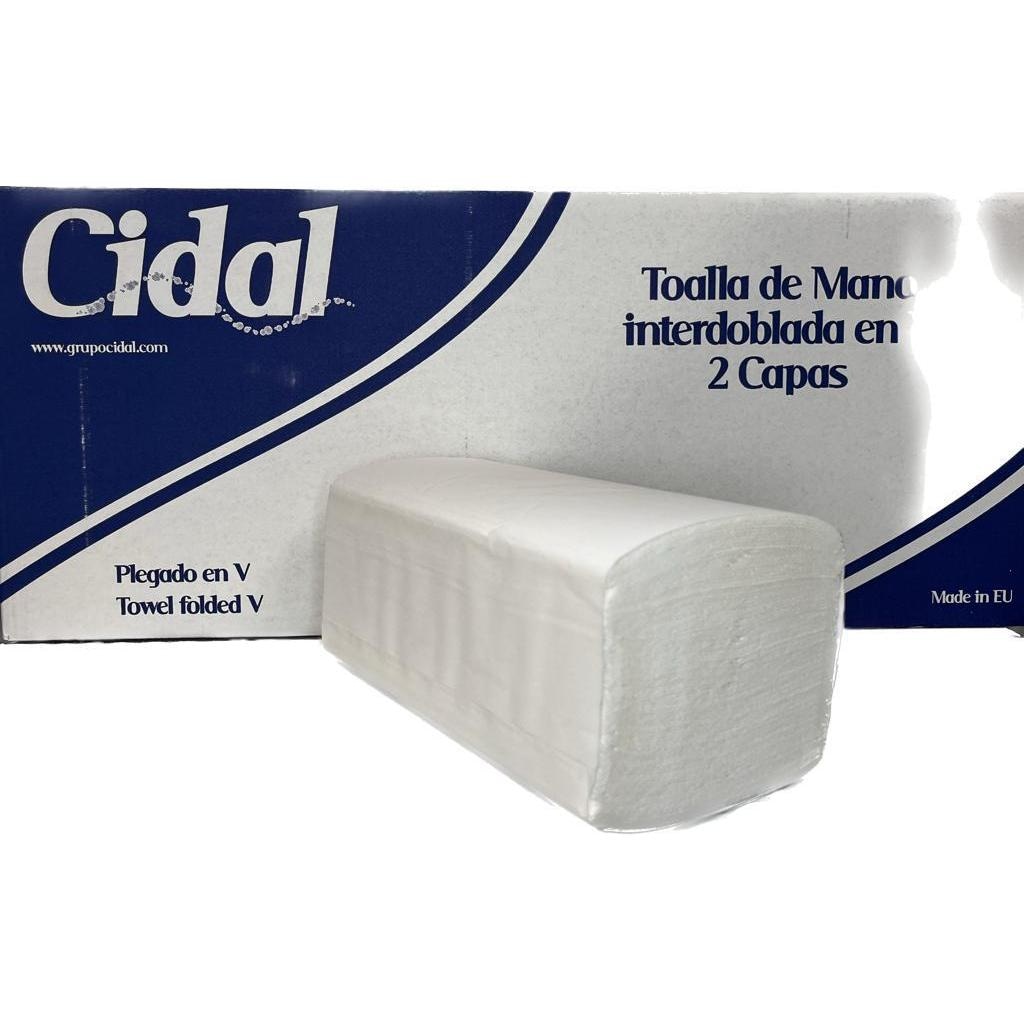 Toalla papel secamanos 4.000 Uds.  tissue Z pasta celulosa doble capa laminada gofrada zigzag. Caja 20 paquetes de 200 toallitas. 22x21cm. 2 capas