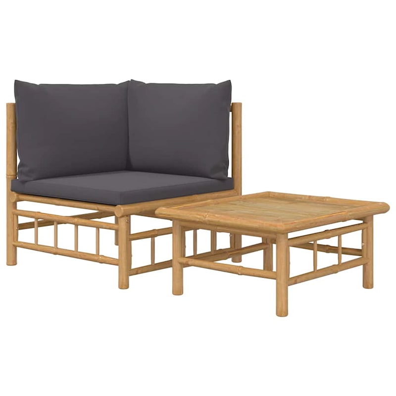 vidaXL 2-tlg. Garten-Lounge-Set mit Dunkelgrauen Kissen Bambus | METRO