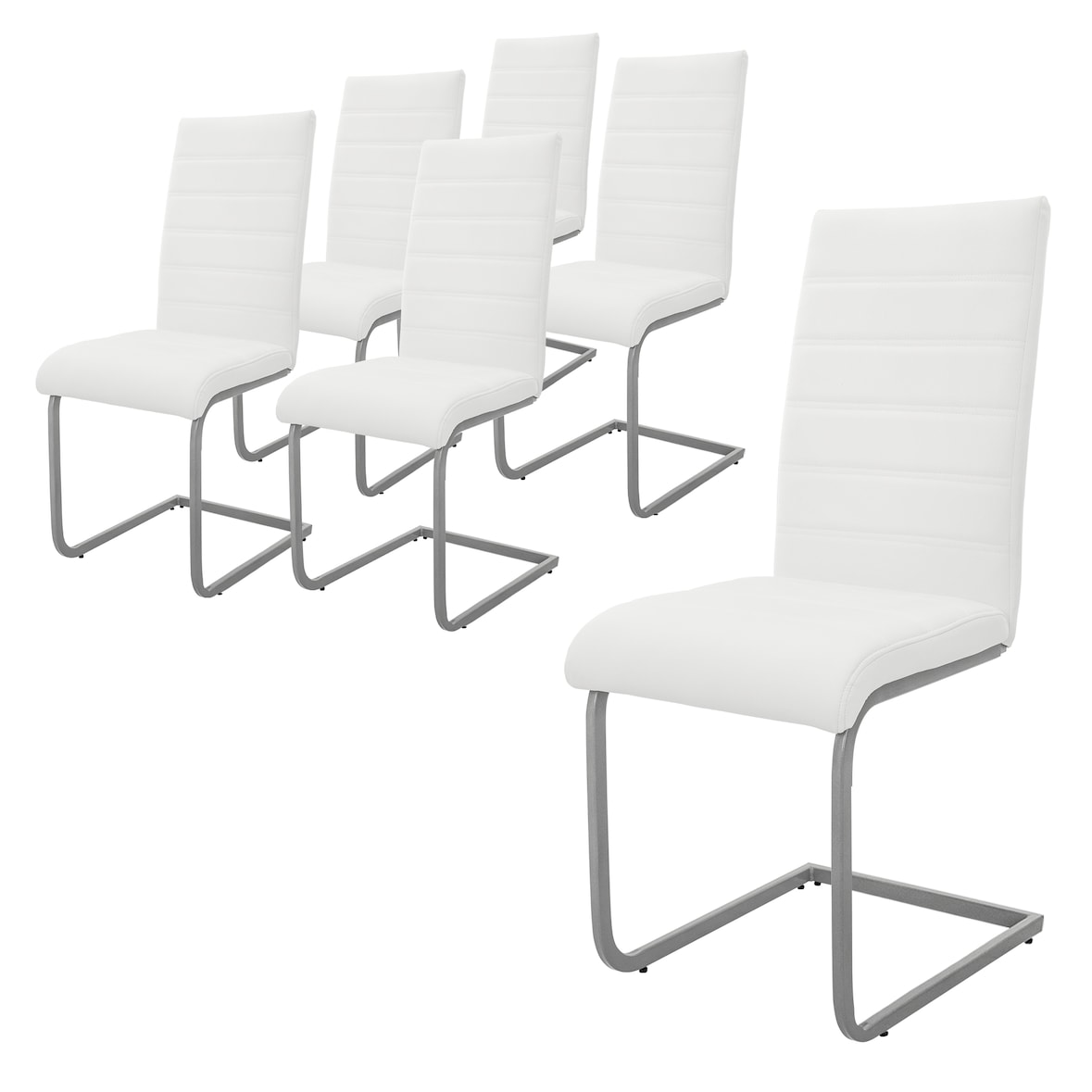 ML-Design – Esszimmerstühle 6er Set – Weiß Kunstleder | Schwingstuhl mit hoher Rückenlehne, ergonomisch, Metallgestell