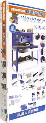 thumbnail of Banco da lavoro senza viti con ripiani in legno e cassetto Simonwork BT3 BOX. Colore grigio/legno 1445x910x610 mm