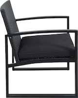 thumbnail of aro Set di mobili da esterno, acciaio/rattan sintetico, 2 poltrone, 1 divano, 1 tavolo, con cuscini, resistente alle intemperie, nero, 4 pezzi