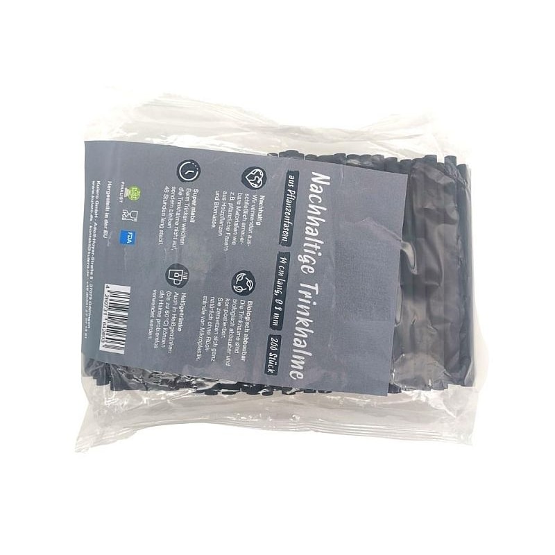 200x Trinkhalme aus Bambusfasern schwarz Ø 8 mm Länge 14 cm