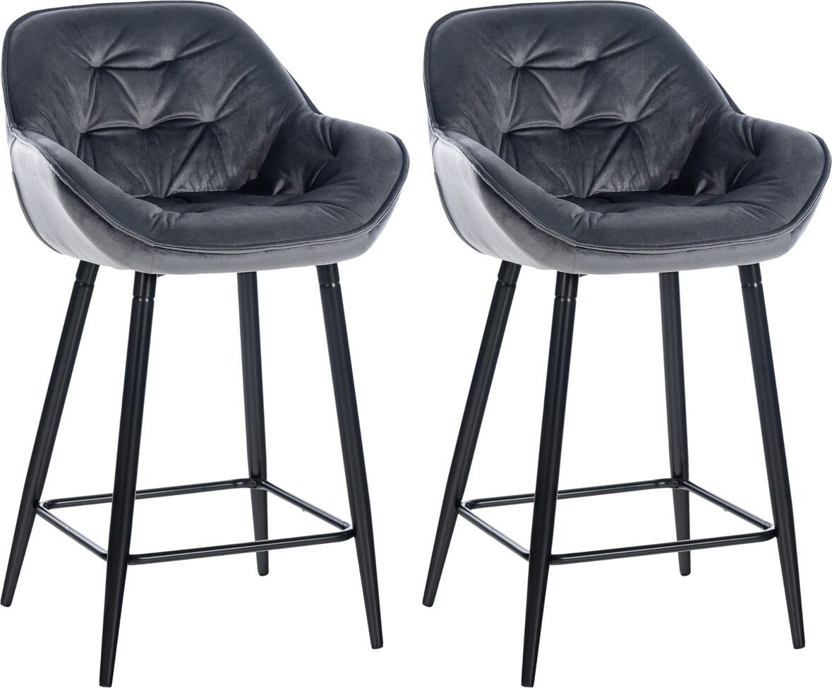 2er Set Barhocker KUTOR - Samt Dunkelgrau 54x57.5x93.5 cm | Barstuhl Mit Lehne Tresenhocker Tresenstuhl Kneipenhocker Kneipenstuhl