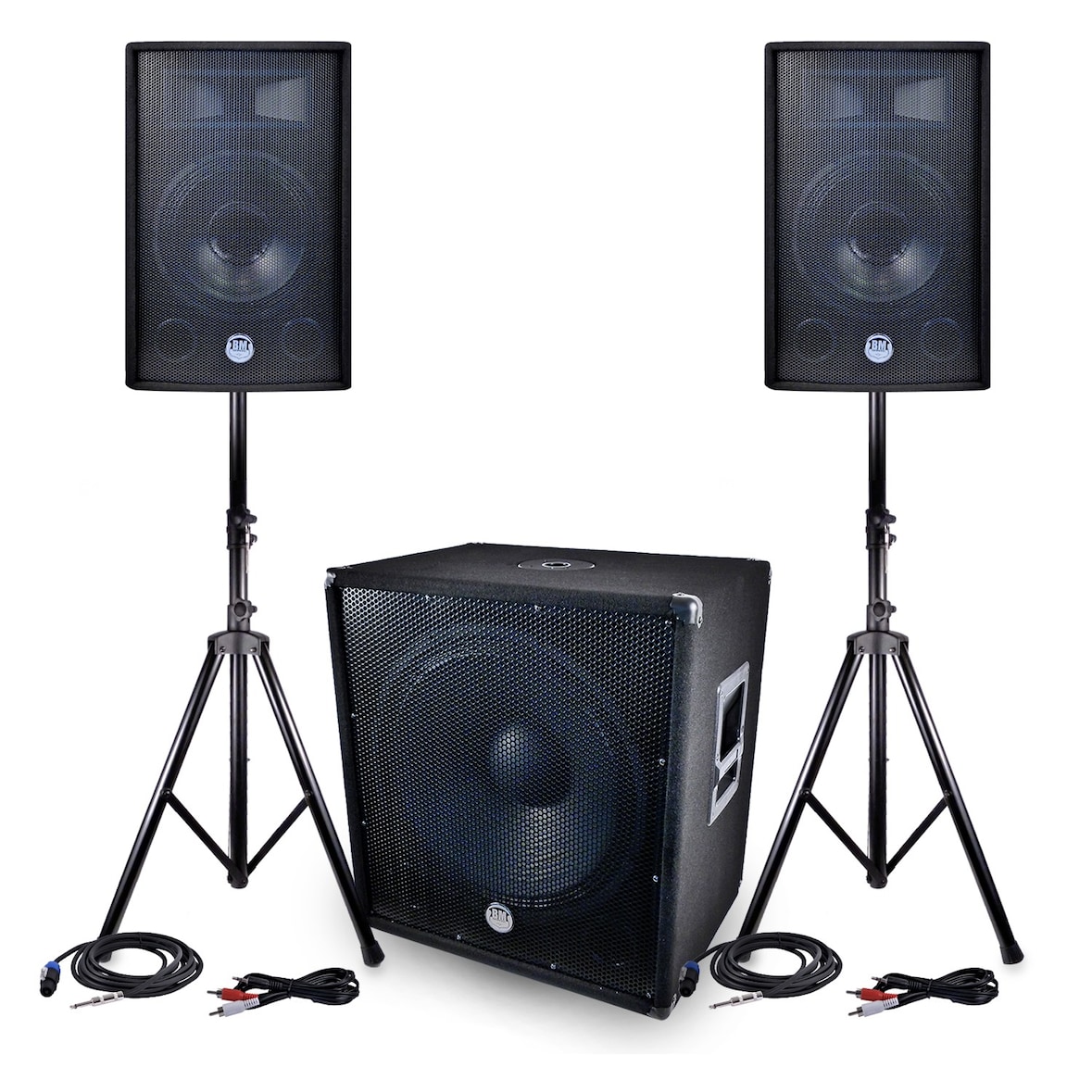 PACK Sono BMS-1812 2400W SUB Actif 46cm - 2 enceintes 30cm + Câbles