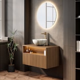 thumbnail of Waschtisch 60x80x46 Keramikbecken LED-Beleuchtung Automatischer Sensor Soft-Close Schublade Eichenholz Schrank Badmöbel Braun