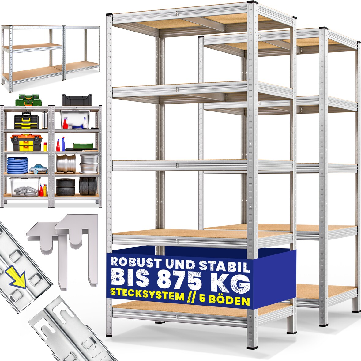 Monzana 2x Schwerlastregal 180x90x60cm 875kg 5 MDF-Platten