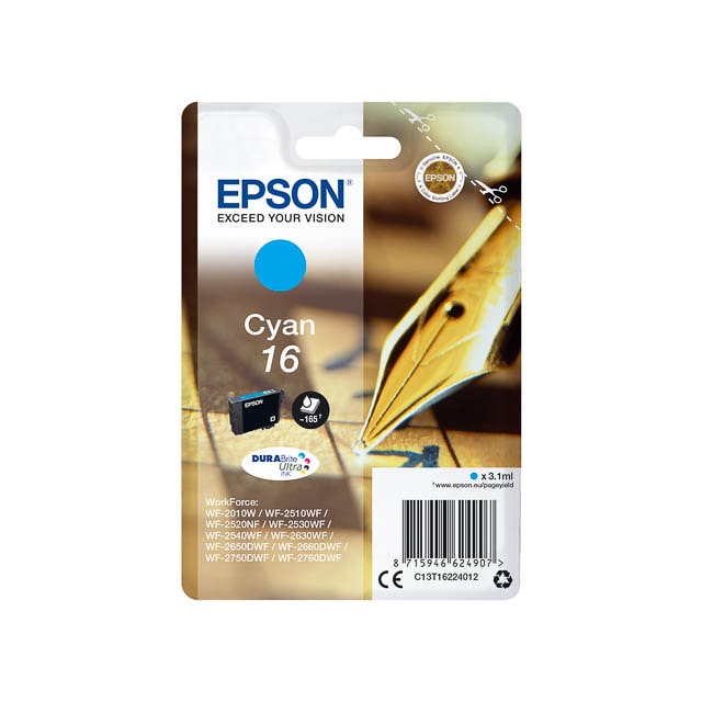 EPSON Cartouche Jet d'Encre DURABrite Ultra Cyan ''Stylo à plume'' 16 (T1622) - C13T16224012