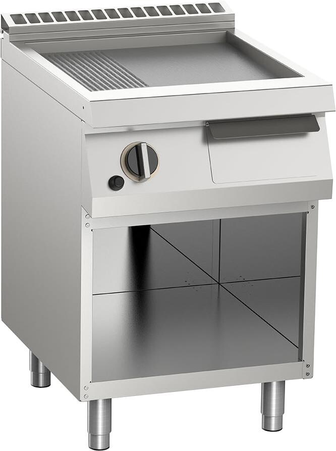 KBS Gastrotechnik KBS Gas Grillplatte aus Edelstahl 2/3 glatt + 1/3 gerillt 9kW offener Unterbau