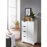 thumbnail of Design Badschrank PATTI Landhaus-Stil MDF-Holz 56 x 83 x 30 cm weiß, Badezimmerschrank klein 4 Schubladen & 1 Tür, Beistellschrank