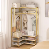 thumbnail of COSTWAY Eckmantelständer mit Bank, L-förmiges Kleiderständer mit offenen Regalen und 7 Haken, Mantelständer, Flur-Mantelständer