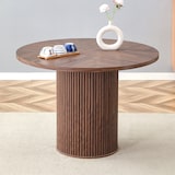 thumbnail of Standard-Esstisch MDF und Metall Walnuss rund 100x100x76 cm, 4-Segment-Tischplatte mit Stauraum