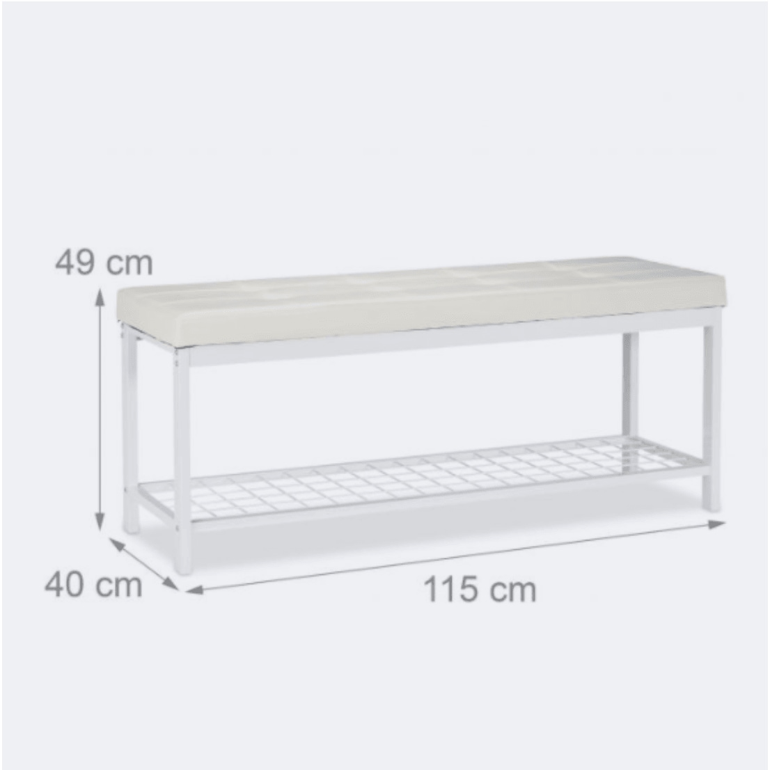 Helloshop26 - Banco zapatero abierto sintético soporte de malla metálica 115 cm blanco 13_0000367