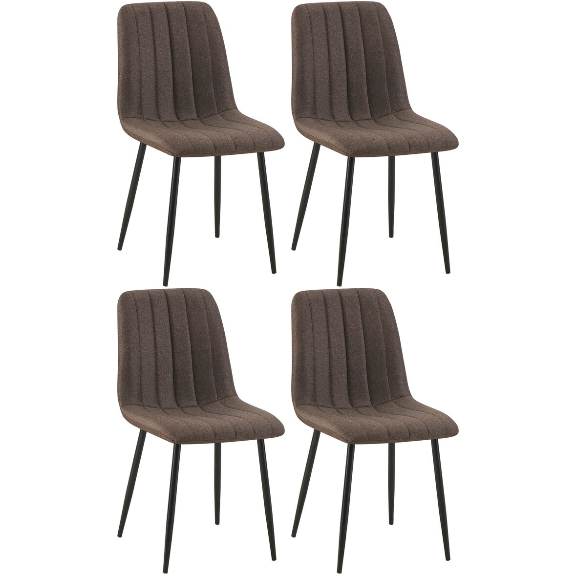 Décoshop26 - Conjunto de 4 cadeiras de jantar com costura decorativa vertical assento em tecido marrom e pés de metal preto 10_0007500