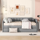 thumbnail of Gepolstertes Tagesbett 90x200 mit Rollbett Ausziehbar Zusatzbett für Gästezimmer Wohnzimmer Stilvoller Komfort Grau