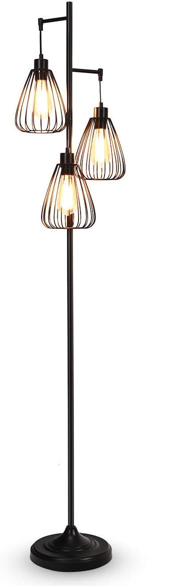 COSTWAY Lámpara de Pie de 3 Bombillas, Lámpara de Pie Industrial Vintage Retro de 170 cm de Alto