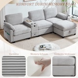 thumbnail of Merax 3-Sitzer Schlafsofa, Ecksofa, Großes Cord-Sofa mit 2 Cup-Halter + Stauraum, USB-C-Anschluss, Hellgrau