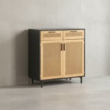 thumbnail of Sideboard 80x86,5x40 cm Kommode Schwarz mit Wiener Geflecht, Hoher Kommodenschrank Zeitlos, Standschrank Wohnzimmer mit 2 Türen und Schubladen,