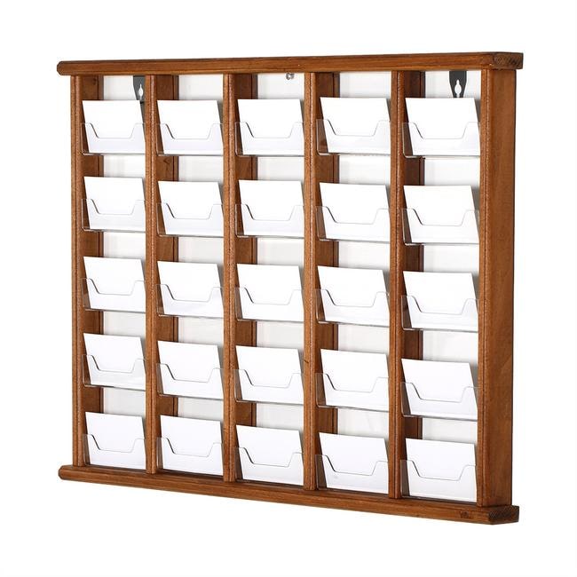 Porte-cartes de visite en bois – 43 cm – 25 cases – bois/plastique – marron foncé – VKF Renzel