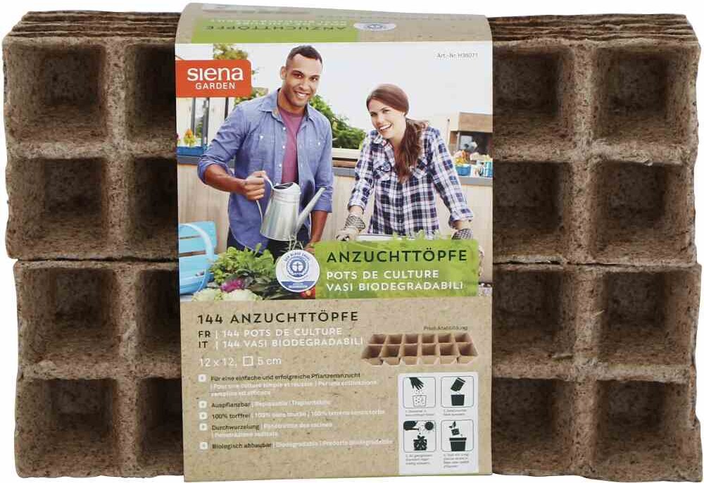 SIENA GARDEN   144 Bio-Anzuchttöpfe Ø 5cm quadratisch