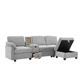 thumbnail of Merax 3-Sitzer Schlafsofa, Ecksofa, Großes Cord-Sofa mit 2 Cup-Halter + Stauraum, USB-C-Anschluss, Hellgrau
