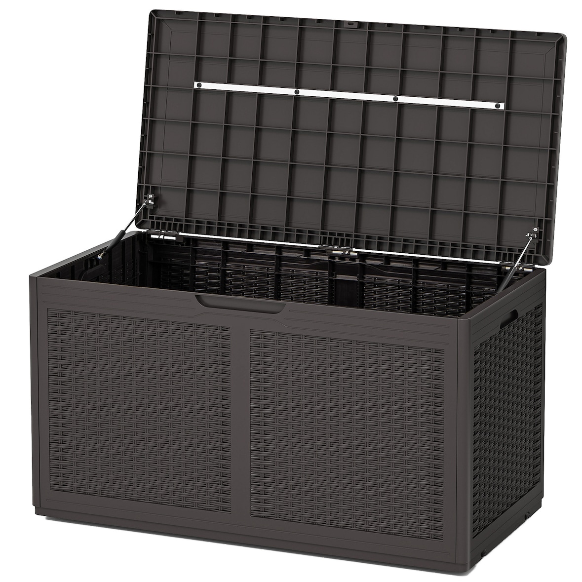 COSTWAY Caixa de jardim com rodas de 380 L, caixa de armazenamento impermeável com tampa, com estrutura de vime