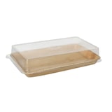 thumbnail of 50 Sushi-Schalen Palmblatt eckig 200 ml 4,4 cm x 22 cm x 14,2 cm natur mit rPET Deckel "Kombipack"