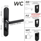 thumbnail of Langschild Drückergarnitur Edelstahl gebürstet EMILIA SCHWARZ WC - Badezimmer Türbeschlag