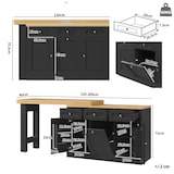thumbnail of Bartische MDF Schwarz 120-200x40x76 cm ausziehbar mit Schublade, Türfach und herausziehbarem Bereich