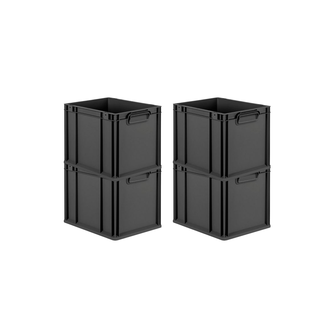 PROREGAL SuperSparSet 4x Eurobox NextGen Grip, HxBxT 32x30x40cm, 30 Liter, Griffe zu, Schwarz, Eurobehälter, Transportbehälter