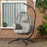 thumbnail of Outsunny silla colgante huevo con soporte columpio jardín exterior con cesta plegable cojín y reposacabezas para interior exterior carga 120 kg gris