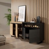 thumbnail of Sideboard, Schrank, Küche, Sideboard, Flurmöbel, 200x35x87cm, 4 Türen, Elektrischer Kamin, Industriedesign, Moderner Stil, Eiche und Schwarz _ 62_16